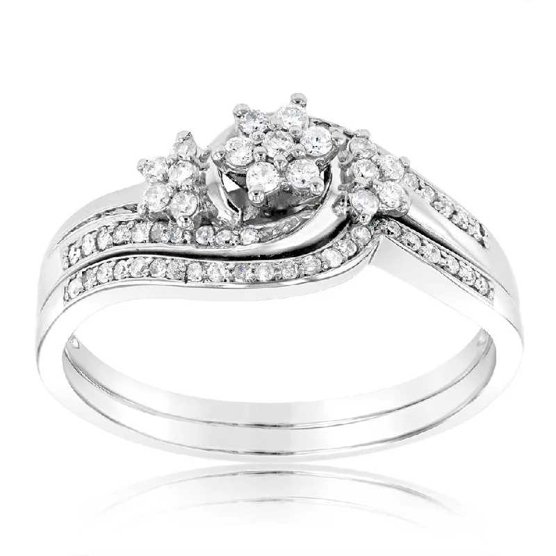 Dainty And Elegant Jewelry Now At Reduced Prices Sterling Silver 1/3 Carat Diamond Bridal Set Dress Ring