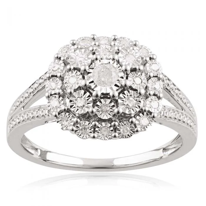 Luxury Handcrafted Jewelry For Elegant Looks Sterling Silver 1/5 Carat Diamond Ring with 25 Brilliant Diamonds Luxury Handcrafted Jewelry For Elegant Looks Sterling Silver 1/5 Carat Diamond Ring with 25 Brilliant Diamonds