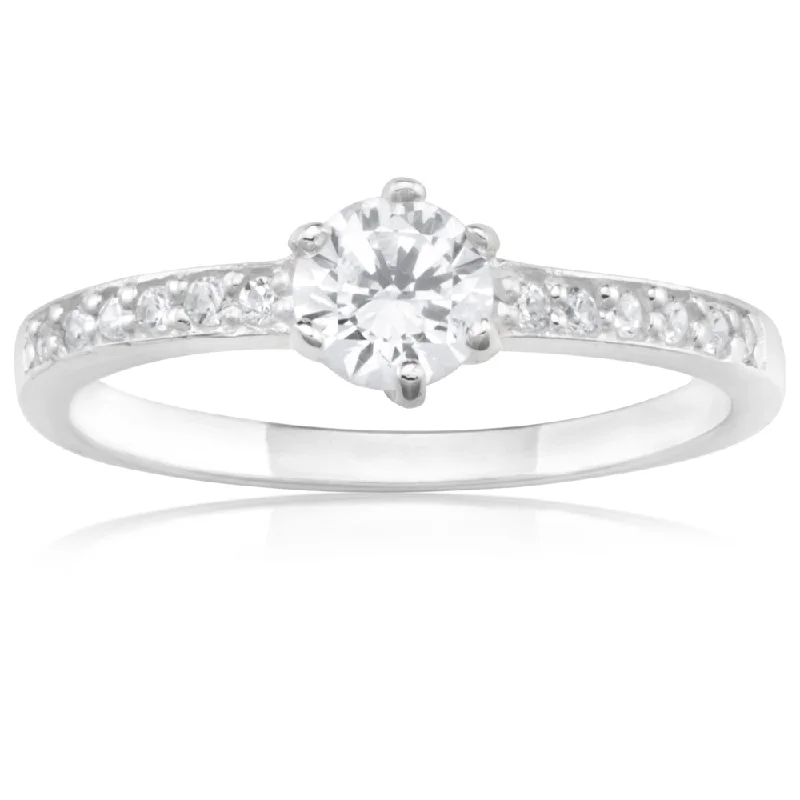 Jewelry Flash Sale – Stylish Designs At Unbeatable Rates Sterling Silver 6 Claw Zirconia and Channel Set Ring