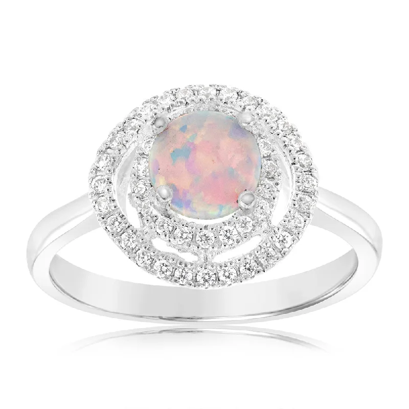 Trending Jewelry Now At Unbeatable Prices Sterling Silver Cubic Zirconia Created Opal Round Ring