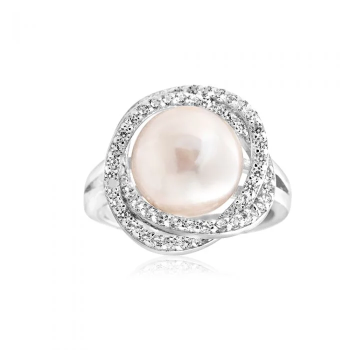 Handmade Pearl Jewelry For Timeless Elegance Sterling Silver Cubic Zirconia Freshwater Pearl Ring