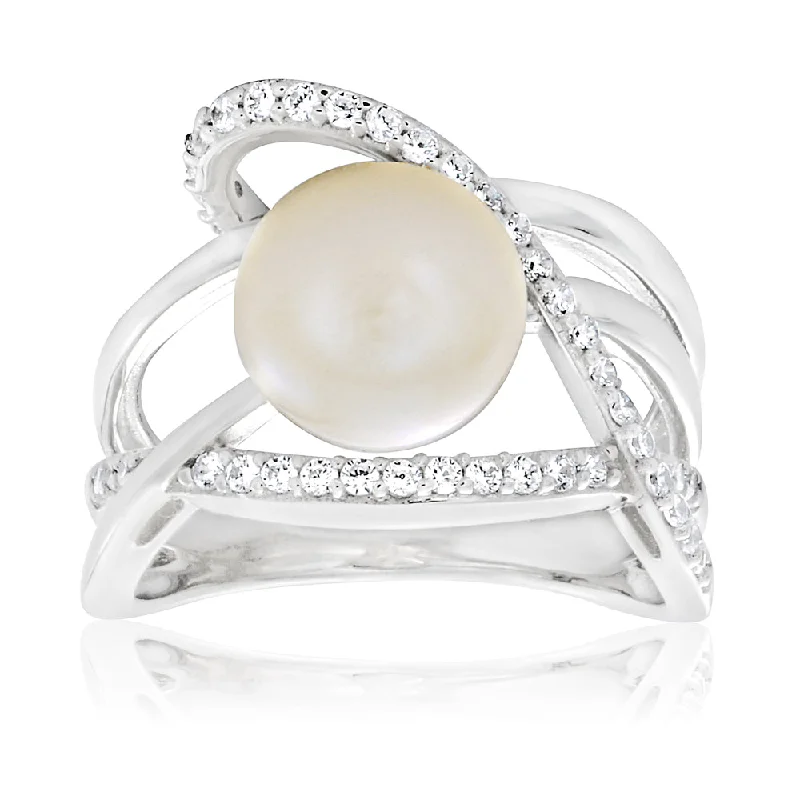 Last Chance To Shop High-End Jewelry At Markdown Prices Sterling Silver Cubic Zirconia + Freshwater Pearl Ring   *No Resize*