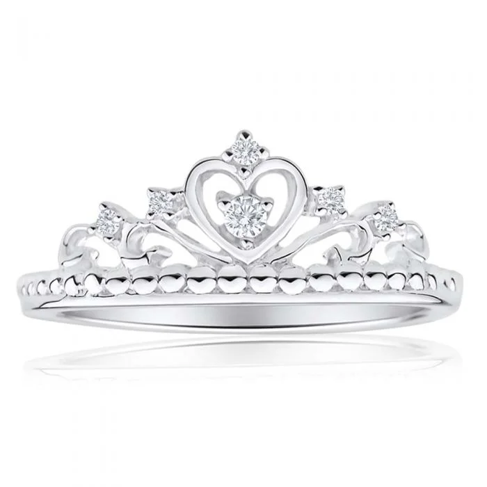 Handcrafted Beauty At Affordable Prices Sterling Silver Cubic Zirconia Heart Crown Ring  *Resize 1-2 Sizes*