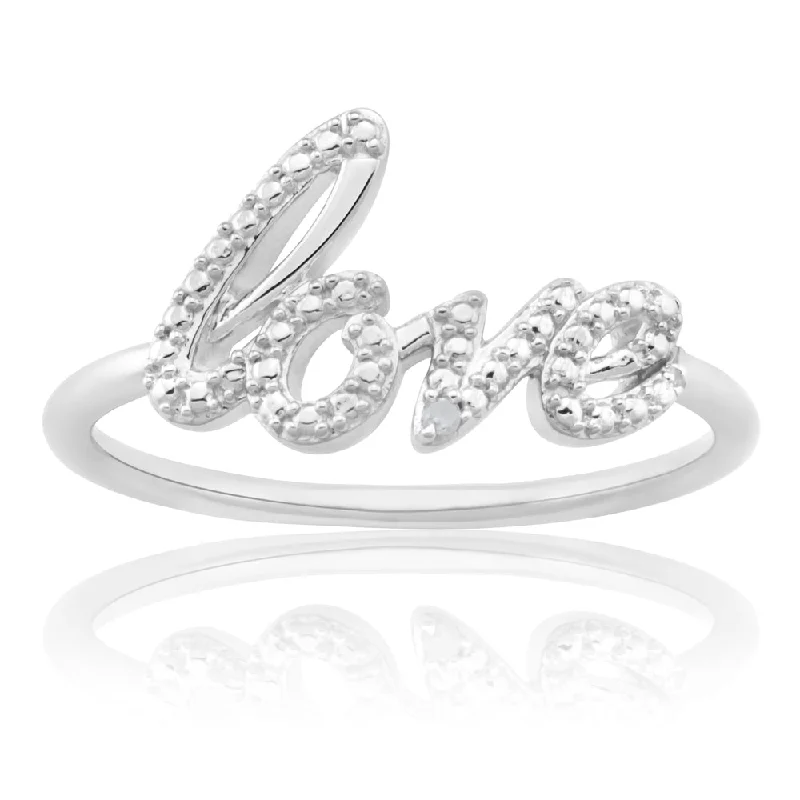 Shop High-Quality Jewelry At Jaw-Dropping Discounts Sterling Silver Love Diamond Ring with 1 Brilliant Cut Diamond
