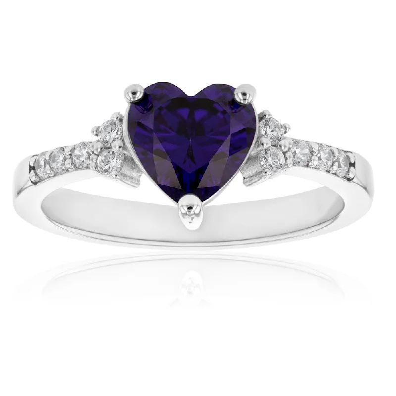 Exclusive Gemstone Jewelry At Special Prices Sterling Silver Purple and White Zirconia Heart Ring