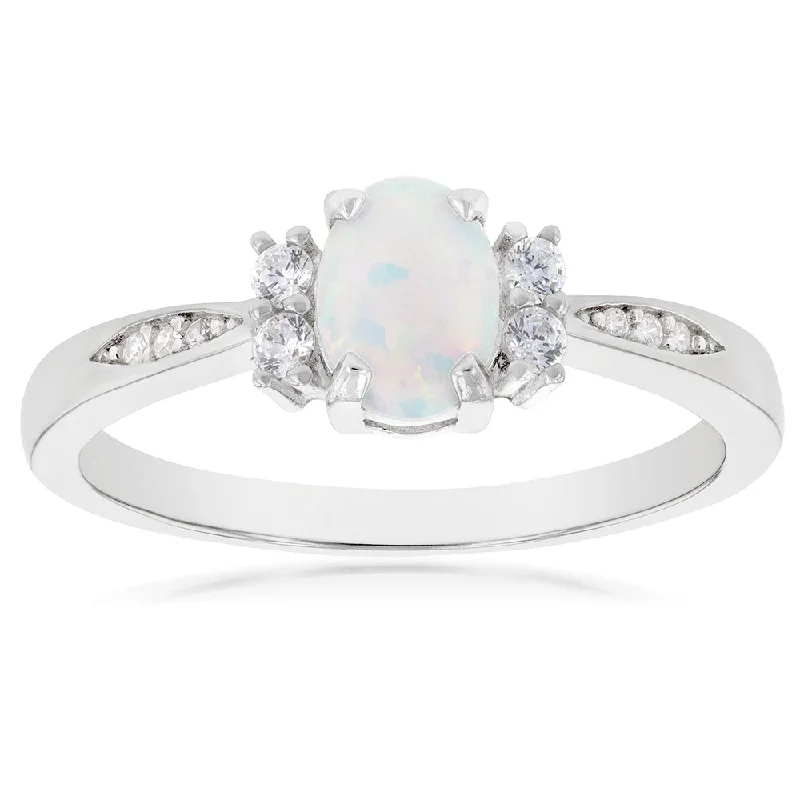 Versatile Layering Jewelry For Effortless Chic Sterling Silver Rhodium Plated Cubic Zirconia Synthetic Opal Ring