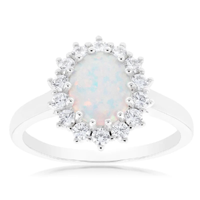 Once-A-Year Jewelry Sale – Grab Your Favorites Now Sterling Silver Rhodium Plated Cubic Zirconia Synthetic Opal Round Ring