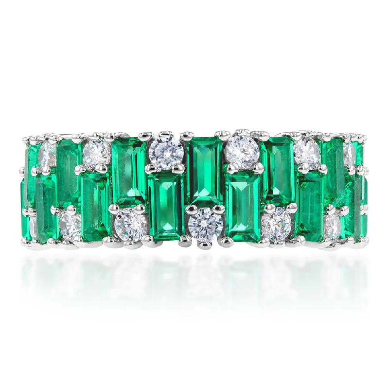 Fashion-Forward Jewelry At Exclusive Discounts Sterling Silver Rhodium Plated Emerald-Green Cubic Zirconia Broad Band Ring