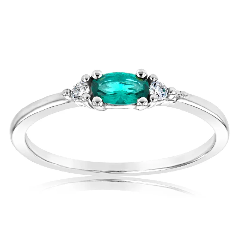 Affordable Glamour – Premium Jewelry At Special Prices Sterling Silver Rhodium Plated Oval Created Emerald And White CZ Emerald Ring