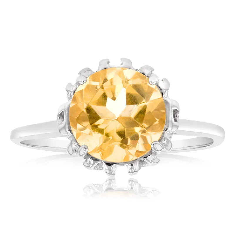 Grab Your Favorite Jewelry At The Lowest Prices Sterling Silver Round Citrine Fancy Ring