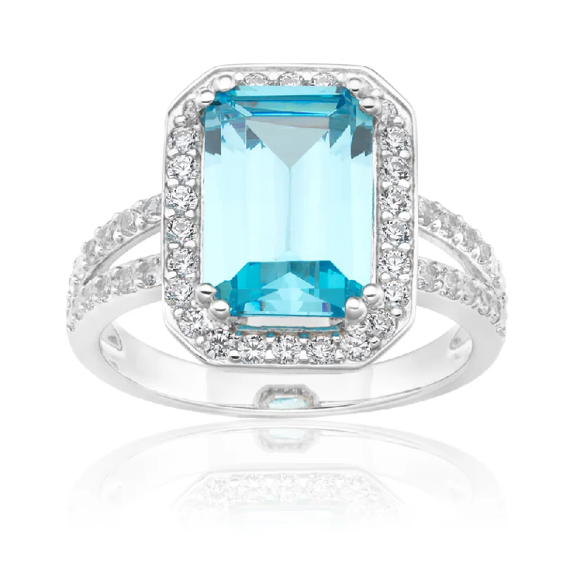 Huge Savings On Premium Jewelry Styles Sterling Silver Sky Blue Zirconia Emerald Cut Ring