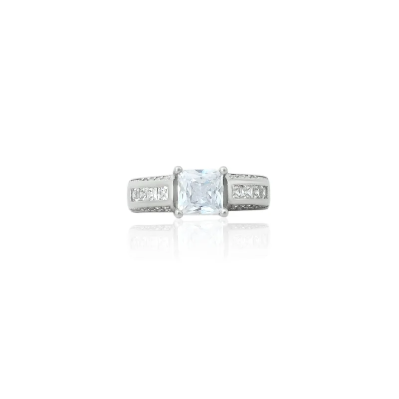 Premium Diamond Jewelry At Once-In-A-Lifetime Discounts Sterling Silver Square Cubic Zirconia Women's Ring