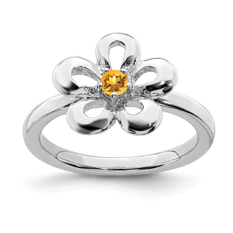 Romantic Heart-Shaped Jewelry For Special Gifts Sterling Silver Stackable Expressions Polished Citrine Flower Ring