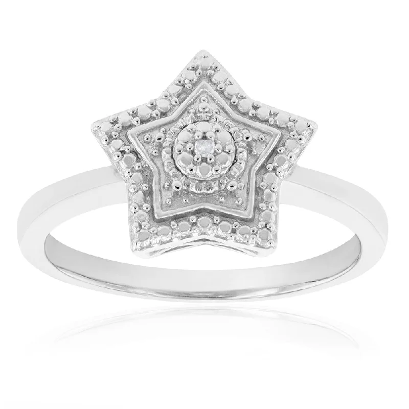 Jewelry Clearance Event – Stock Up Before It's Over Sterling Silver With Diamond Star Shape Ring