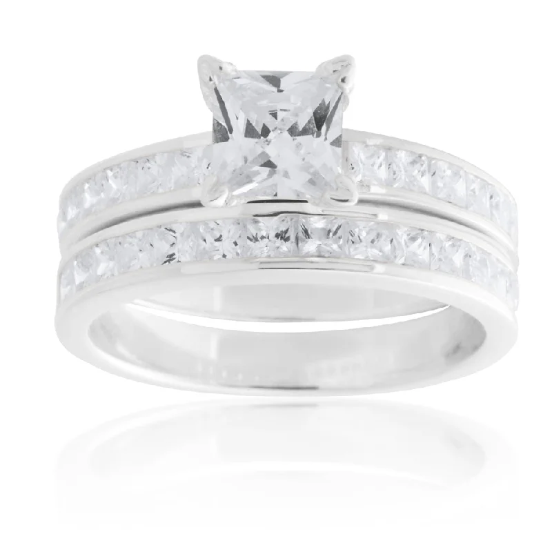 Bold And Beautiful Jewelry Now At Irresistible Prices Sterling Silver Zirconia Princess Cut + Round 2 Ring Set