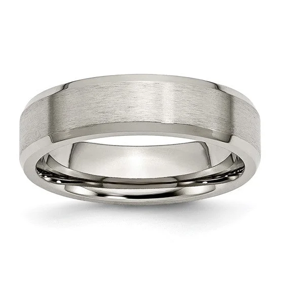 Trending Jewelry Now Available At Exclusive Prices Titanium Brushed and Polished 6mm Beveled Edge Band