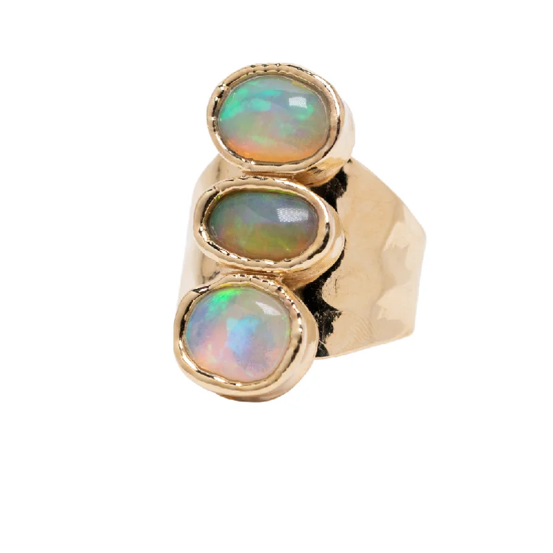 Exclusive Jewelry Offers – Shine For Less Triple Ethiopian Opal Cabochon Cocktail Ring