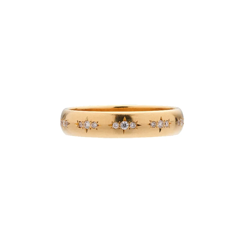 Delicate Crystal Jewelry For Sophisticated Charm Tura Sugden 18k Yellow Gold Three White Diamond Cluster Cloak Band Ring - 3mm