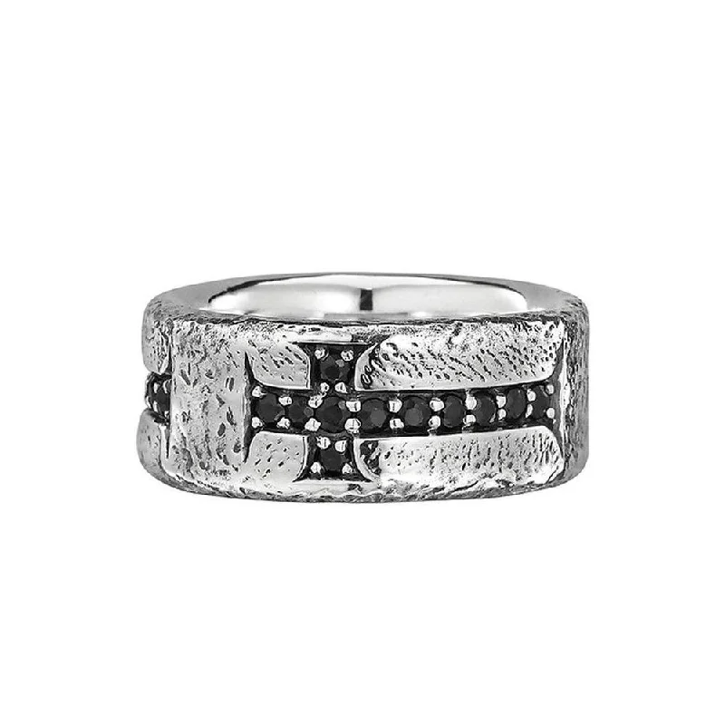 Handcrafted Jewelry Sale – Unique Designs At Low Prices Unkaged Distressed Cross with Black Sapphire Ring