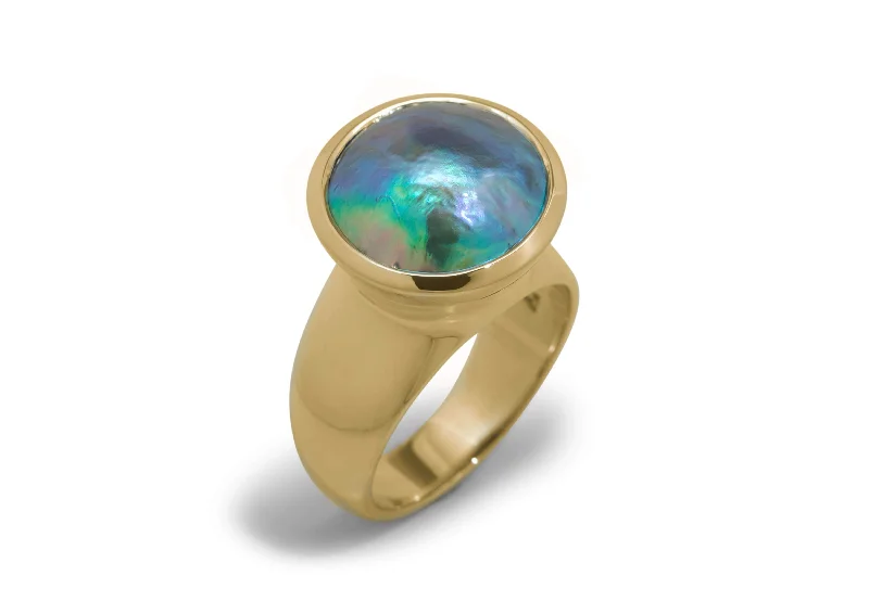 Trending Jewelry Now At Unbeatable Prices Luminescent Pāua Pearl Ring, Yellow Gold