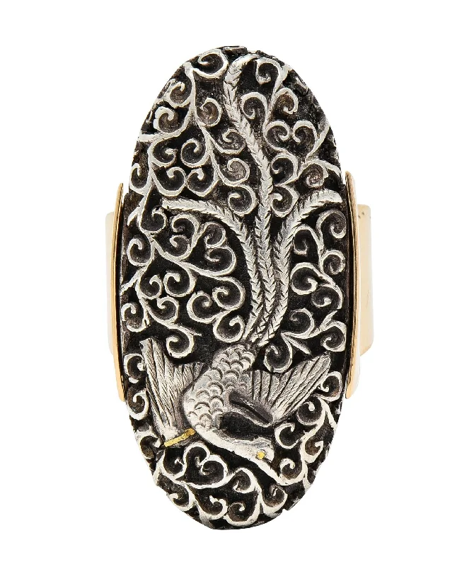 Timeless Elegance At Unbelievable Discounts Victorian Japanese Shakudo 14 Karat Yellow Gold Heart Bird Antique Ring Timeless Elegance At Unbelievable Discounts Victorian Japanese Shakudo 14 Karat Yellow Gold Heart Bird Antique Ring