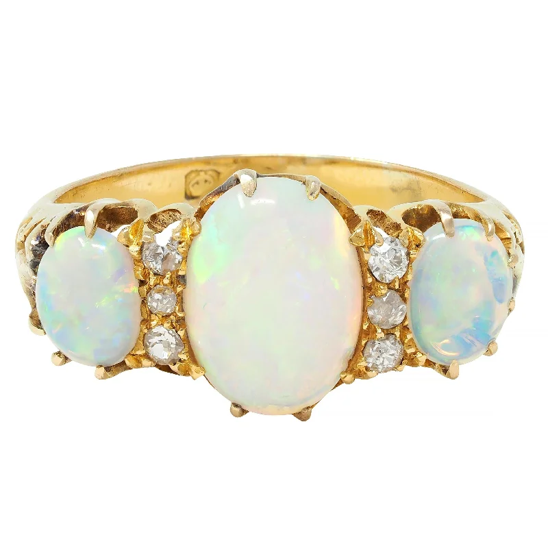 Get Ready To Sparkle – Special Jewelry Discounts Victorian Opal Diamond 18 Karat Yellow Gold Antique Scroll Band Ring