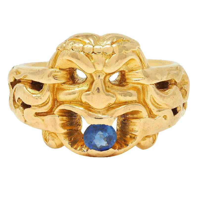 Sparkle For Less – Shop Our Limited-Time Jewelry Deals Victorian Sapphire 18 Karat Yellow Gold God Of Wind Antique Unisex Band Ring