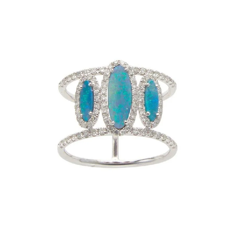 Bestselling Jewelry At Special Promotional Rates White Gold Australian Opal Ring with Double Band & Stone Size 7