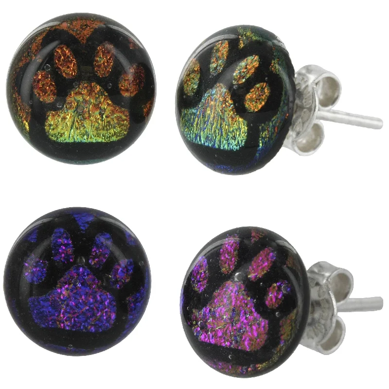 Buy More, Save More On Stunning Jewelry Pieces Paw Print Dichroic Glass Earrings