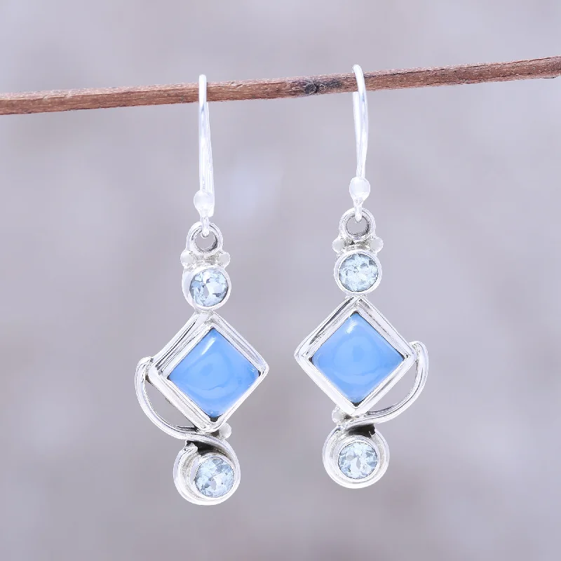 The Perfect Accessory For Less – Jewelry Sale Live Beauty of the Seas Blue Topaz and Chalcedony Dangle Earrings Handmade in India