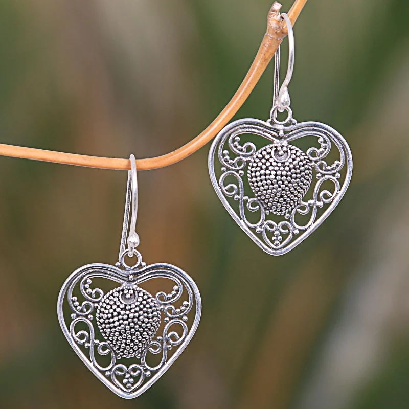 Limited-Time Offer On Elegant Jewelry Pieces Center of My Heart Artisan Crafted Balinese Sterling Silver Heart Earrings