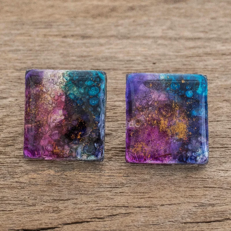 Get Your Favorite Jewelry At The Best Price Cosmic Constellation Colorful Square Recycled Glass Button Earrings Get Your Favorite Jewelry At The Best Price Cosmic Constellation Colorful Square Recycled Glass Button Earrings