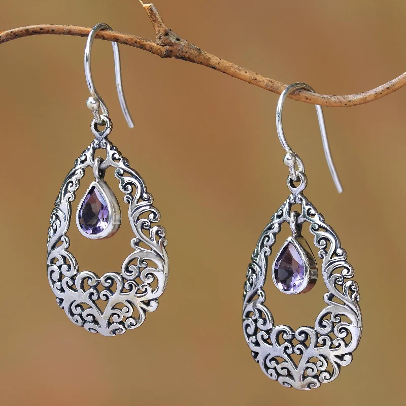 High-Quality Jewelry At A Fraction Of The Cost Curling Drops Amethyst Drop Dangle Earrings from Bali
