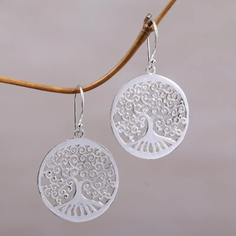 Elegant Jewelry, Exclusive Prices – Shop Now Delightful Trees Sterling Silver Tree Shaped Dangle Earrings from Indonesia