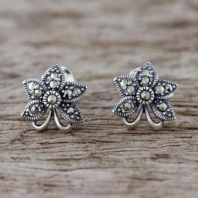 Customized Silver Jewelry For Unique Style Dewkissed Orchids Sterling Silver Orchid Flower Earrings with Marcasite