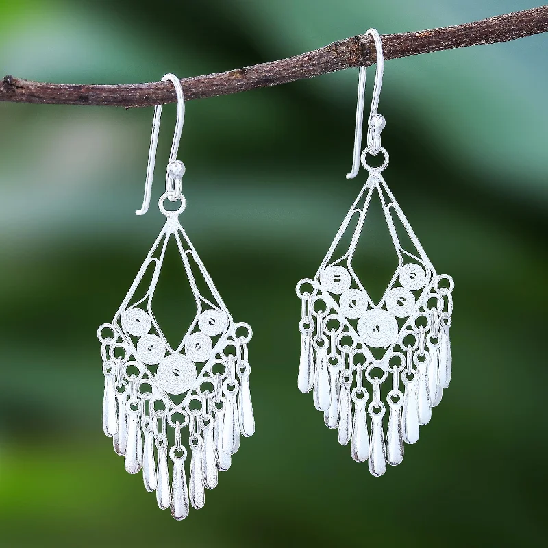 Premium Diamond Jewelry At Once-In-A-Lifetime Discounts Diamond Swing Diamond-Shaped Sterling Silver Filigree Dangle Earrings