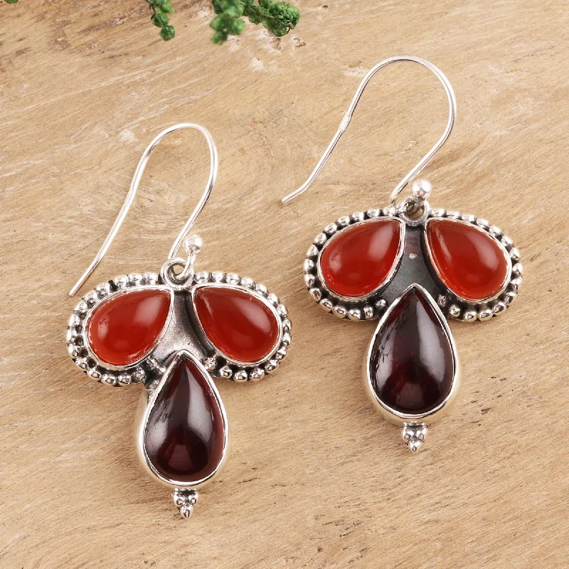 Shop Fine Jewelry With Amazing Deals Droplet Trios Teardrop Carnelian and Garnet Dangle Earrings from India