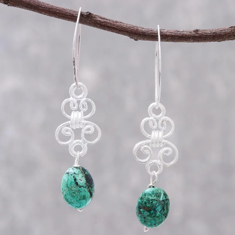 Personalized Engraved Jewelry For Meaningful Gifts Enchanted Wind Elegant Malachite Dangle Earrings from Thailand