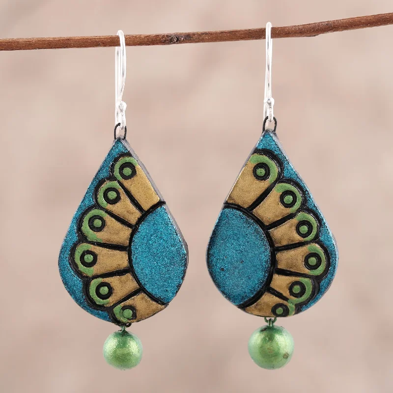 Unmissable Jewelry Clearance – Final Reductions Feather Droplet Hand-Painted Droplet Ceramic Dangle Earrings from India