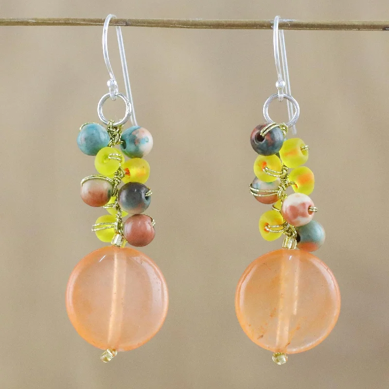 Flash Sale On Exquisite Jewelry – Don't Miss Out Fun Circles in Orange Orange Quartz and Glass Bead Dangle Earrings from Thailand