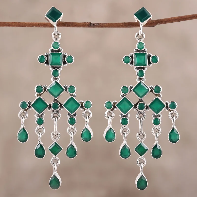 Don't Miss Our Biggest Jewelry Sale Of The Season Gemstone Fountain Green Onyx Chandelier Earrings from India