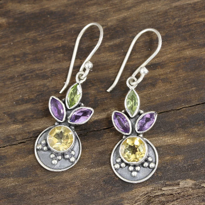 Affordable Glamour – Premium Jewelry At Special Prices Glittering Melody 3-Carat Multi-Gemstone Dangle Earrings from India