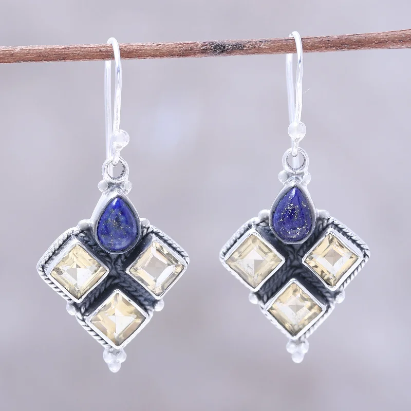 Elegant Necklaces And Bracelets At Limited-Time Offers Golden Ocean Citrine and Lapis Lazuli Dangle Earrings Handmade in India