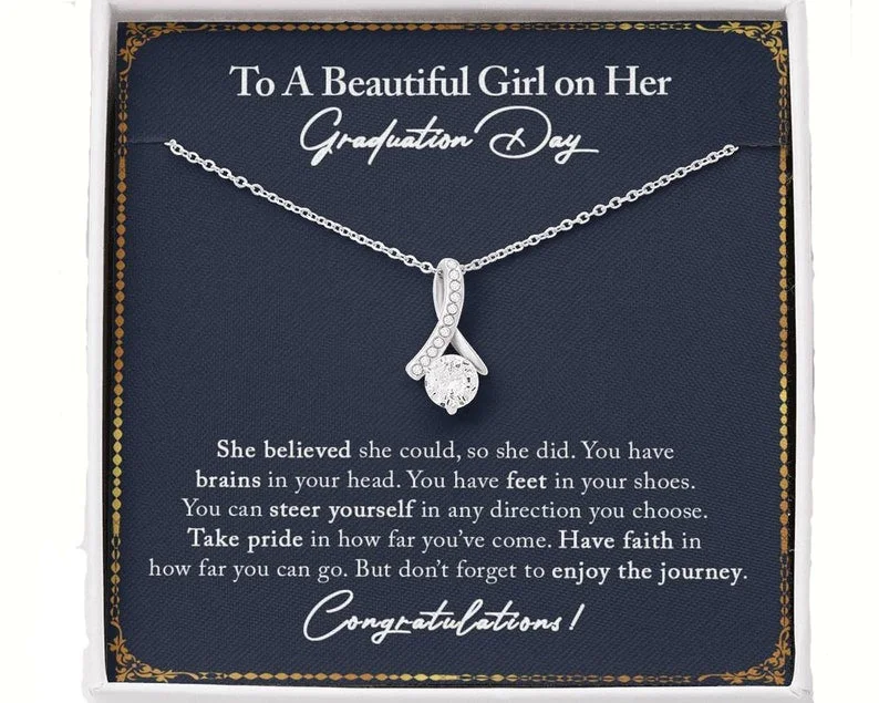 Get Ready To Sparkle – Special Jewelry Discounts Graduation Gift Necklace for Her - She believed she sould so she did - College High School Senior Graduation Gift -