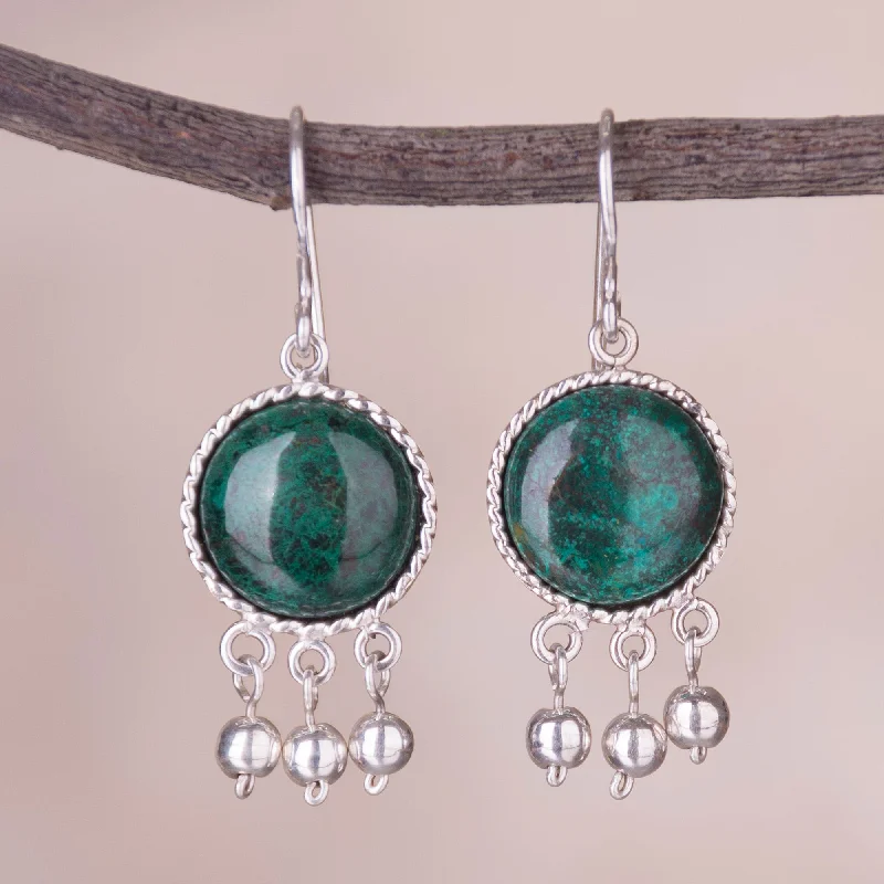 Elegant Jewelry, Exclusive Prices – Shop Now Gypsy Style Circular Chrysocolla and Silver Dangle Earrings from Peru