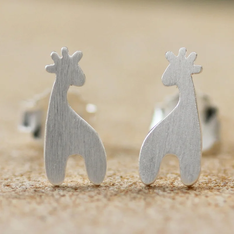 Chic And Stylish Jewelry At Exclusive Prices Happy Giraffes Sterling Silver Giraffe Button Earrings from Thailand