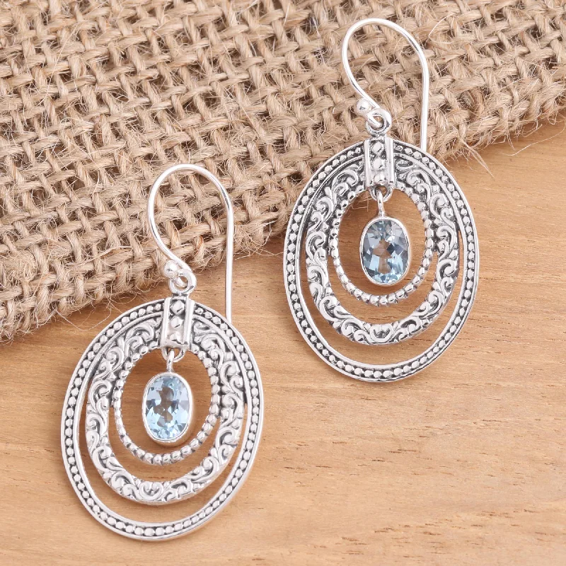 Luxury Jewelry At Unbeatable Discounts Inner Circles in Blue Concentric Circle Blue Topaz Earrings Balinese Motif
