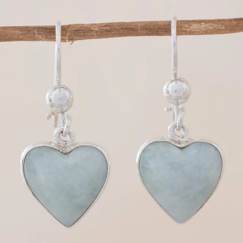 Flash Sale On Stunning Jewelry – Don't Miss Out Innocent Heart Sterling Silver Heart Earrings with Light Green Jade
