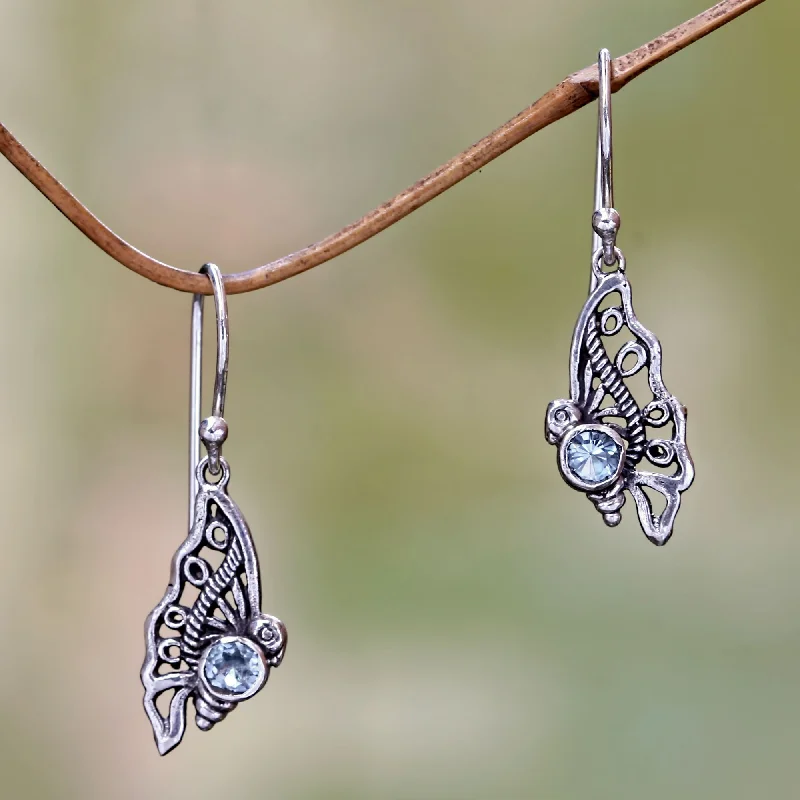 Exclusive Jewelry Markdowns – Limited-Time Offer Kupu-Kupu Blue Topaz Butterfly Dangle Earrings from Bali