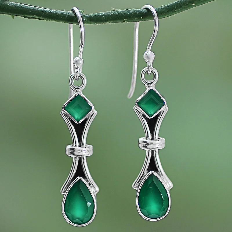 Modern Jewelry At Exclusive Discounts – Shop Today Magical Moss 2.5 Carat Green Onyx and Sterling Silver Earrings from India